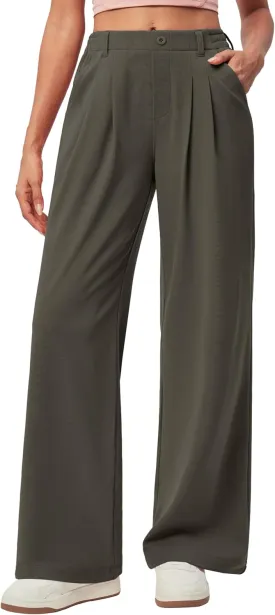 IUGA Wide Leg Pants Woman Pull on Stretchy Work Dress Pants High Waisted Business Casual Trousers Slacks 26''/28''