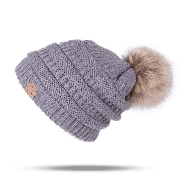 Knitted Pom Pom Beanie Hat