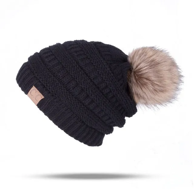 Knitted Pom Pom Beanie Hat