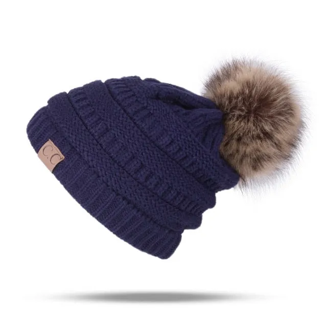 Knitted Pom Pom Beanie Hat