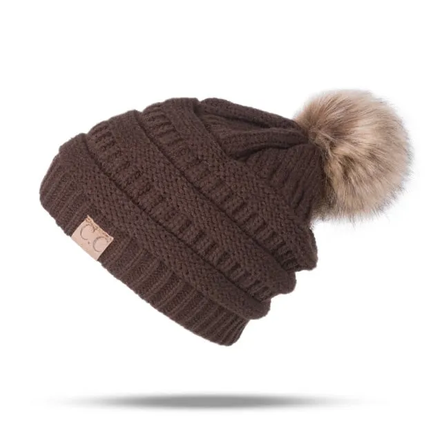 Knitted Pom Pom Beanie Hat