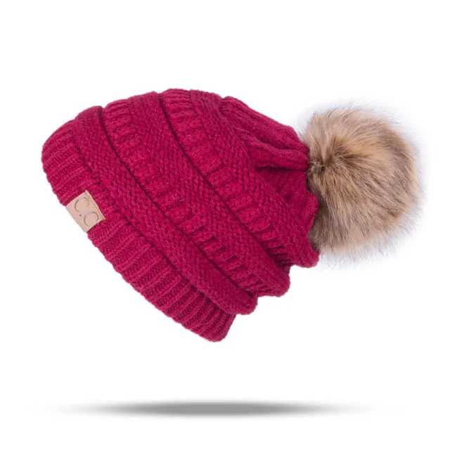 Knitted Pom Pom Beanie Hat