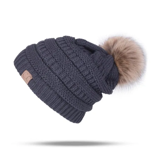 Knitted Pom Pom Beanie Hat