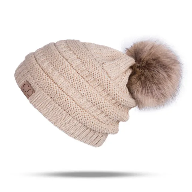 Knitted Pom Pom Beanie Hat