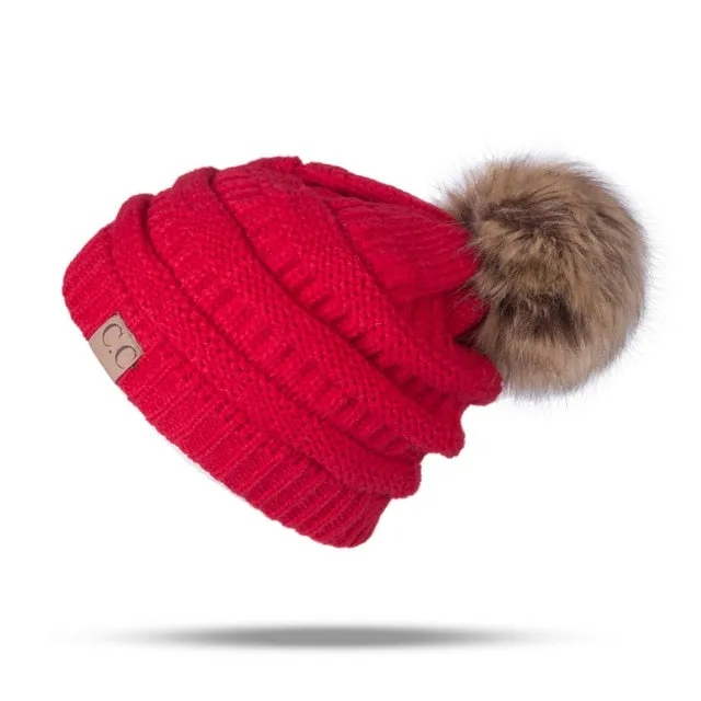 Knitted Pom Pom Beanie Hat