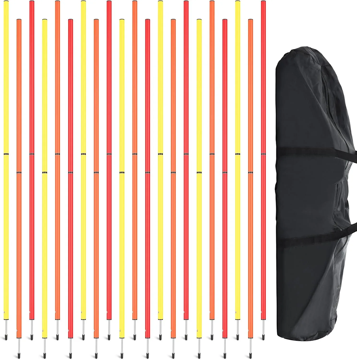 Leyndo 21 Pcs 5ft Slalom Training Agility Poles Detachable Soccer Training Poles with Plug Base Slalom Pole Training Equipment for Agility Training