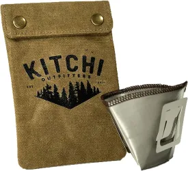 Lightweight Stainless Camping Backpacking and Hiking Pour Over Coffee Dripper with Olive Canvas Storage Pouch 6*4inch
