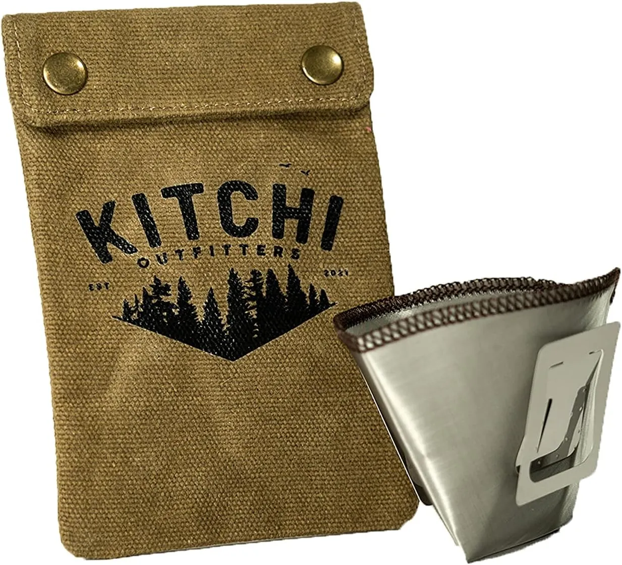 Lightweight Stainless Camping Backpacking and Hiking Pour Over Coffee Dripper with Olive Canvas Storage Pouch 6*4inch