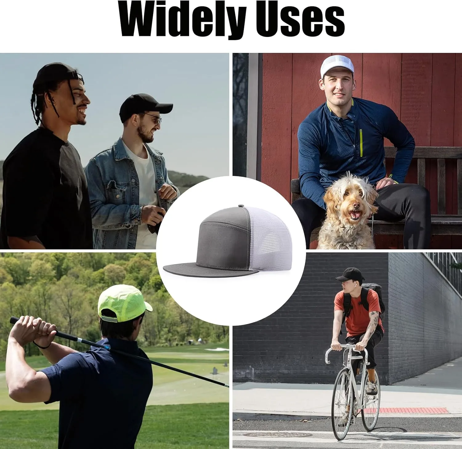 Men Flat Brim Baseball Cap Adjustable Performance Snapback Hat Laser Perforated Breathable Mesh Sport Cap