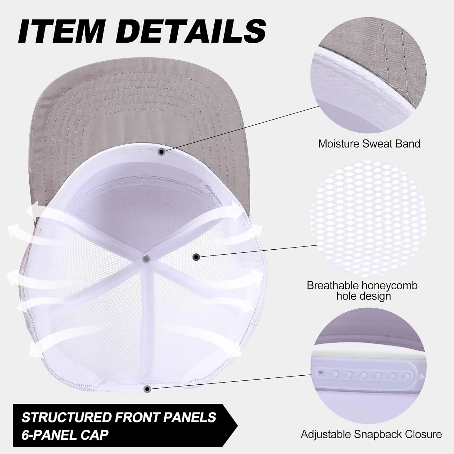 Men Flat Brim Baseball Cap Adjustable Performance Snapback Hat Laser Perforated Breathable Mesh Sport Cap