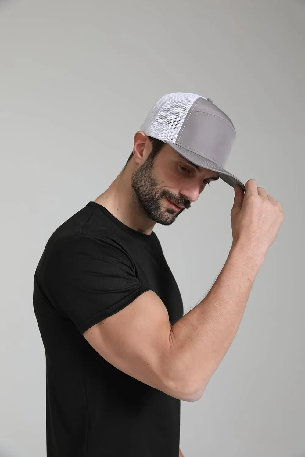 Men Flat Brim Baseball Cap Adjustable Performance Snapback Hat Laser Perforated Breathable Mesh Sport Cap