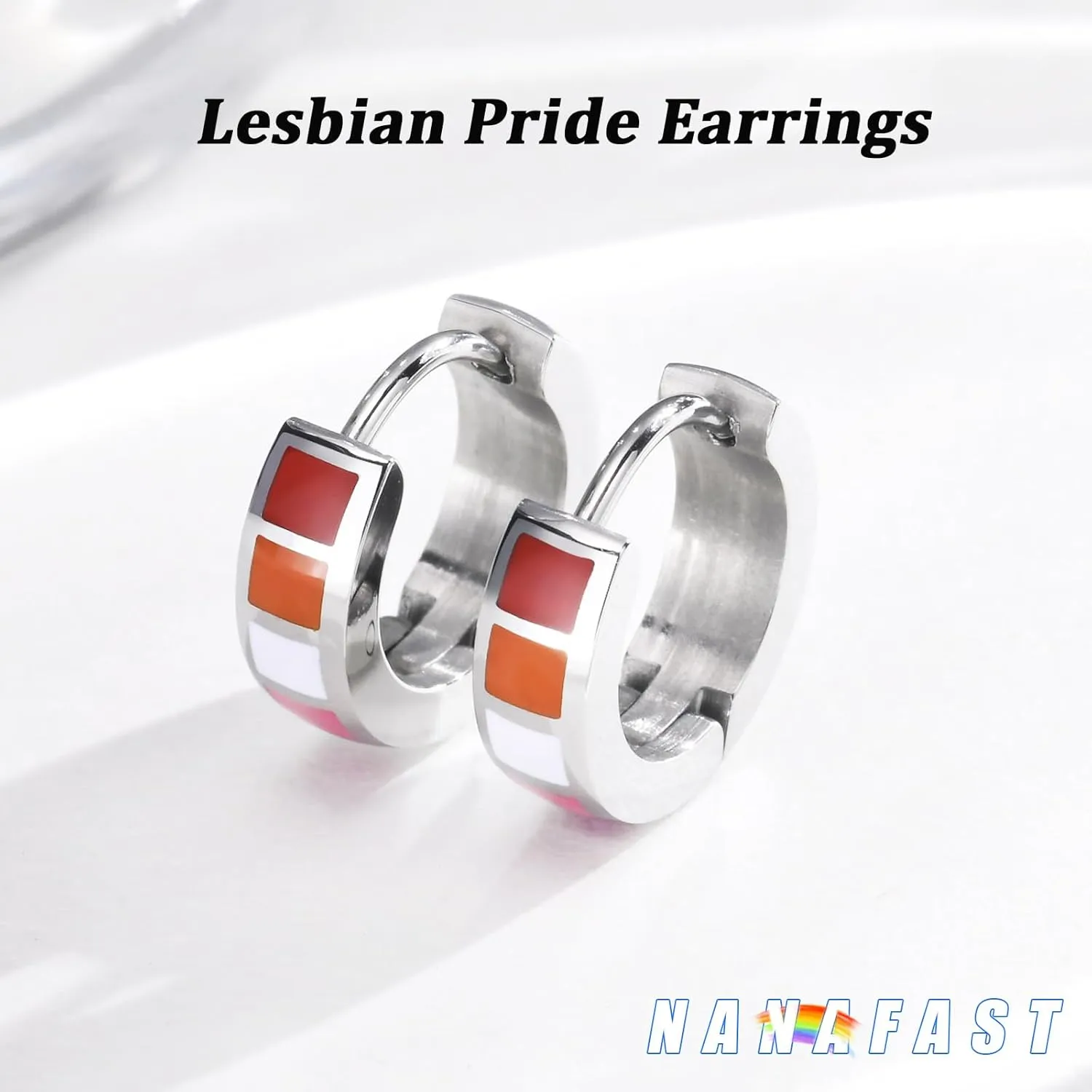 Nanafast Stainless Steel Rainbow Small Huggie Hoop Earrings LGBT Pride Earrings for Women Men Lesbian Bisexual Transgender Nonbinary Asexual Flag Earrings LGBTQ Pride Jewelry