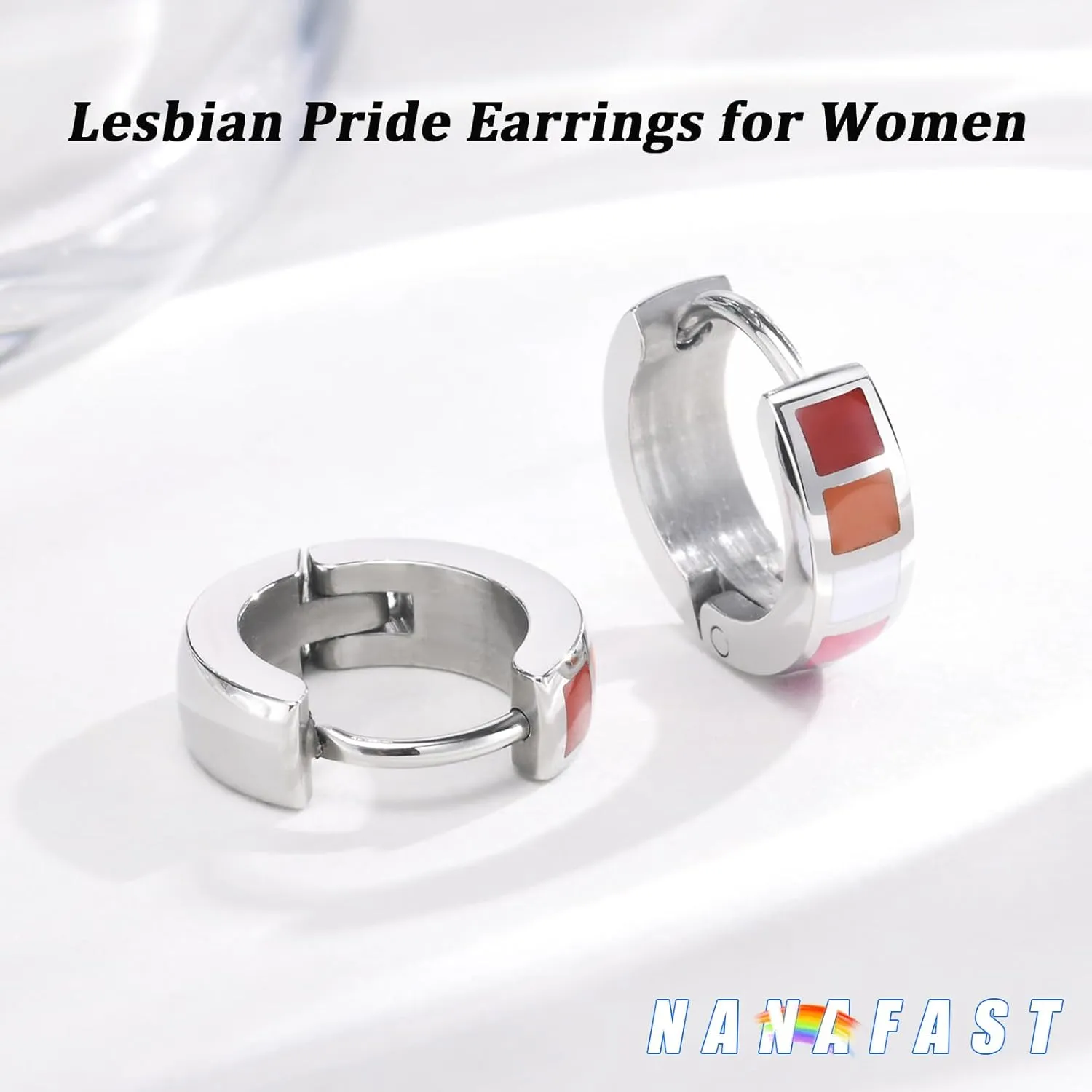 Nanafast Stainless Steel Rainbow Small Huggie Hoop Earrings LGBT Pride Earrings for Women Men Lesbian Bisexual Transgender Nonbinary Asexual Flag Earrings LGBTQ Pride Jewelry