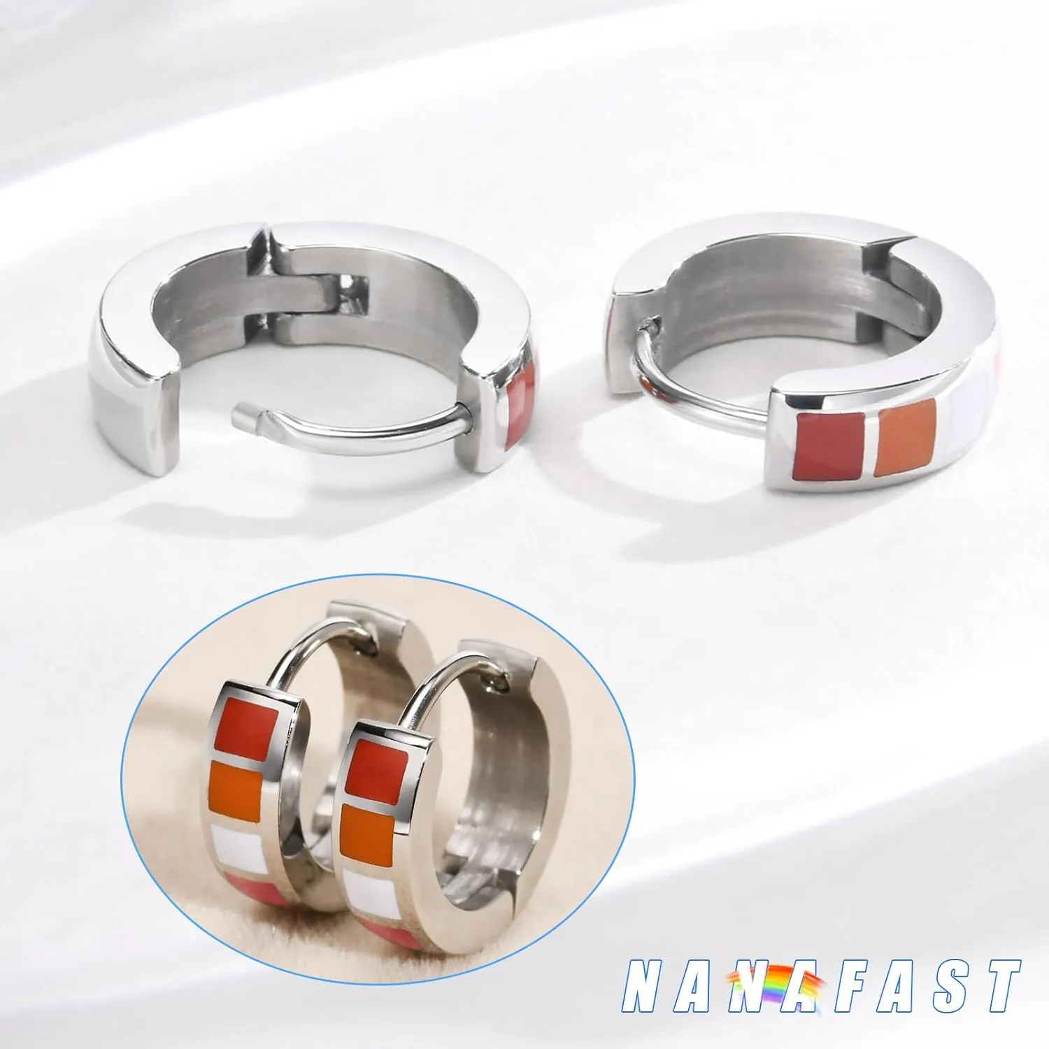Nanafast Stainless Steel Rainbow Small Huggie Hoop Earrings LGBT Pride Earrings for Women Men Lesbian Bisexual Transgender Nonbinary Asexual Flag Earrings LGBTQ Pride Jewelry