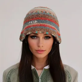 New Knitted Fisherman Autumn Winter Warm Retro Striped Basin Hat