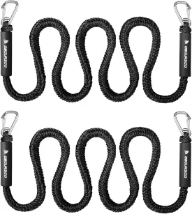 Obcursco Bungee Dock Line, Jet Ski Dock Line with Double 316 Stainless Steel Clips, Boat Snubber Docking Rope for PWC, Boat Accessories for Yamaha Waverunner, Seadoo, Kayak, 2 Pack 6-9ft Black