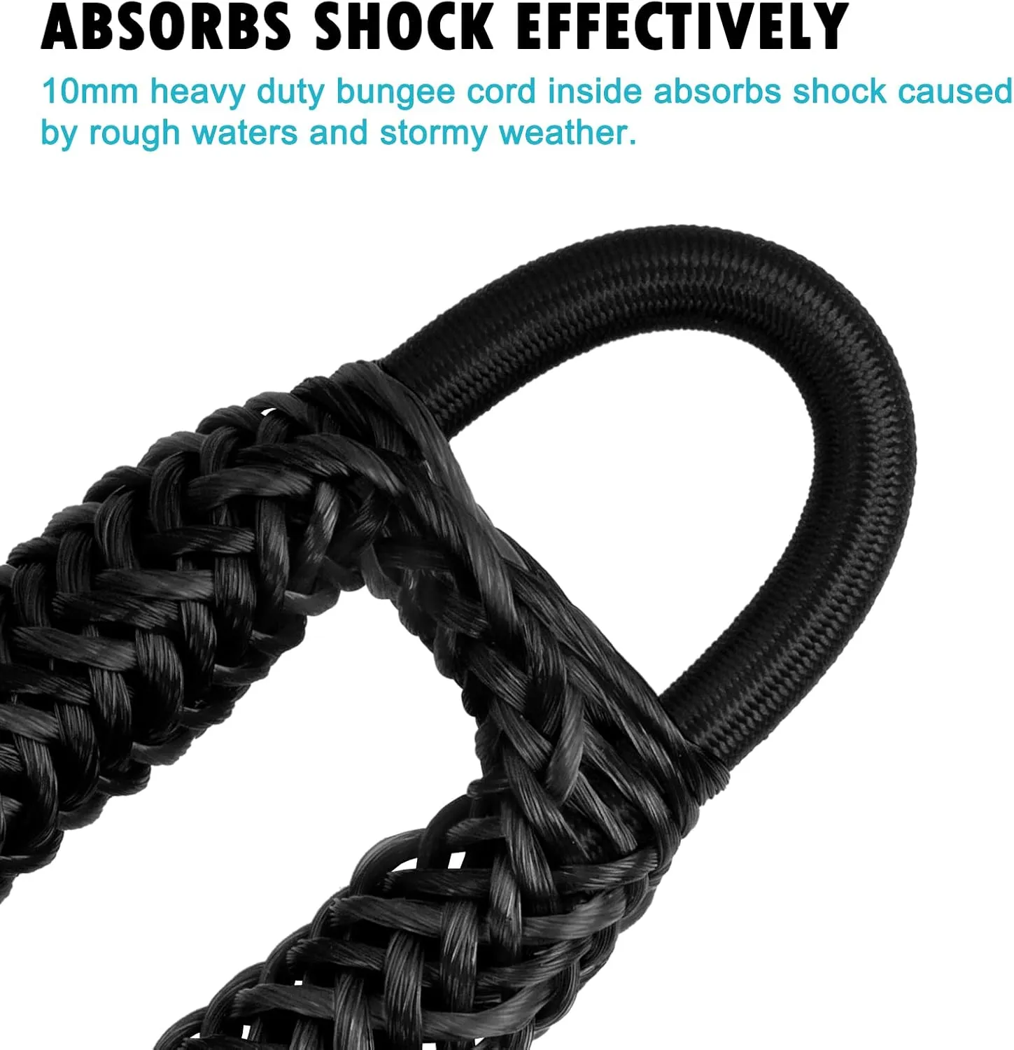 Obcursco Bungee Dock Line, Jet Ski Dock Line with Double 316 Stainless Steel Clips, Boat Snubber Docking Rope for PWC, Boat Accessories for Yamaha Waverunner, Seadoo, Kayak, 2 Pack 6-9ft Black