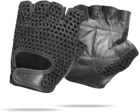 PRIME SPORTS WEIGHT LIFTING MESH REAL LEATHER GYM TRAINING FITNESS DRIVING WHEELCHAIR BLACK GLOVES