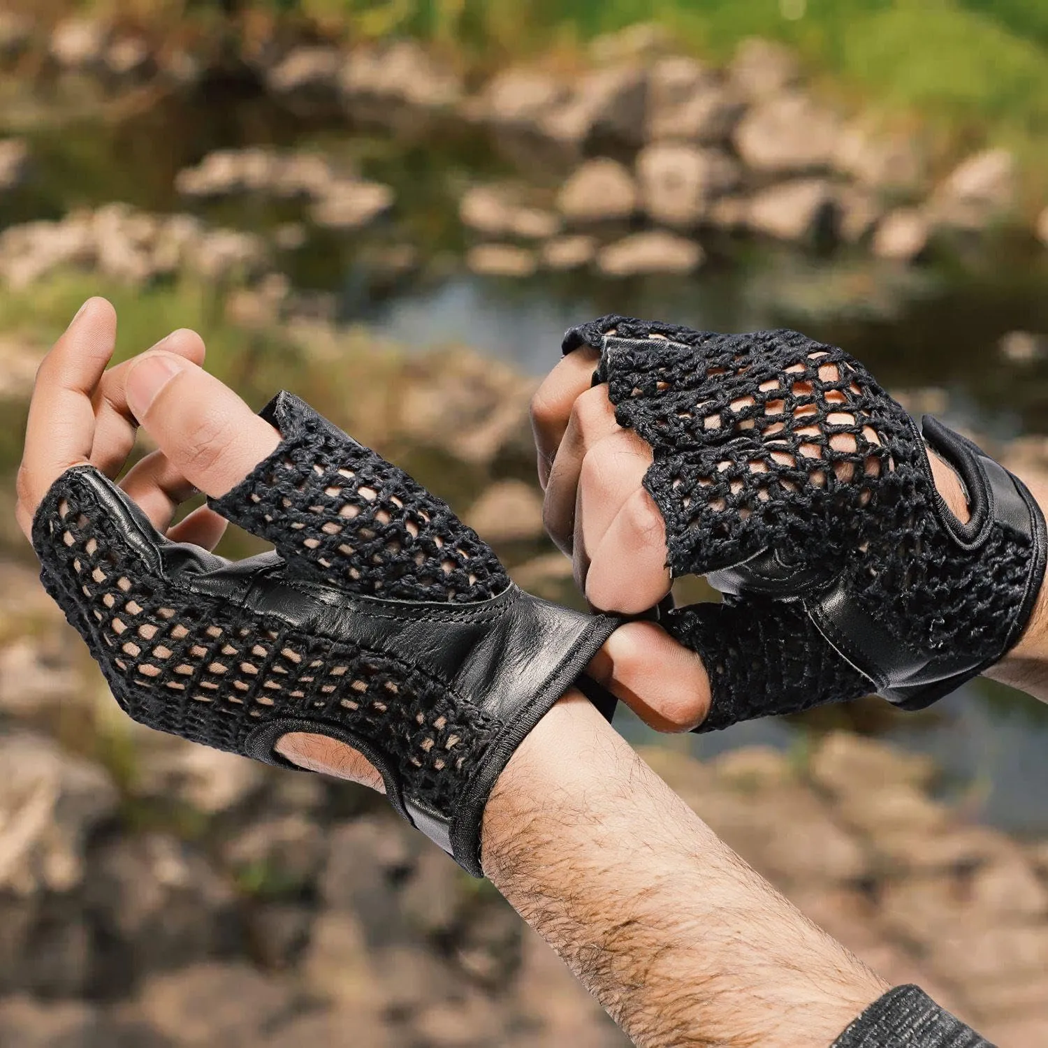 PRIME SPORTS WEIGHT LIFTING MESH REAL LEATHER GYM TRAINING FITNESS DRIVING WHEELCHAIR BLACK GLOVES
