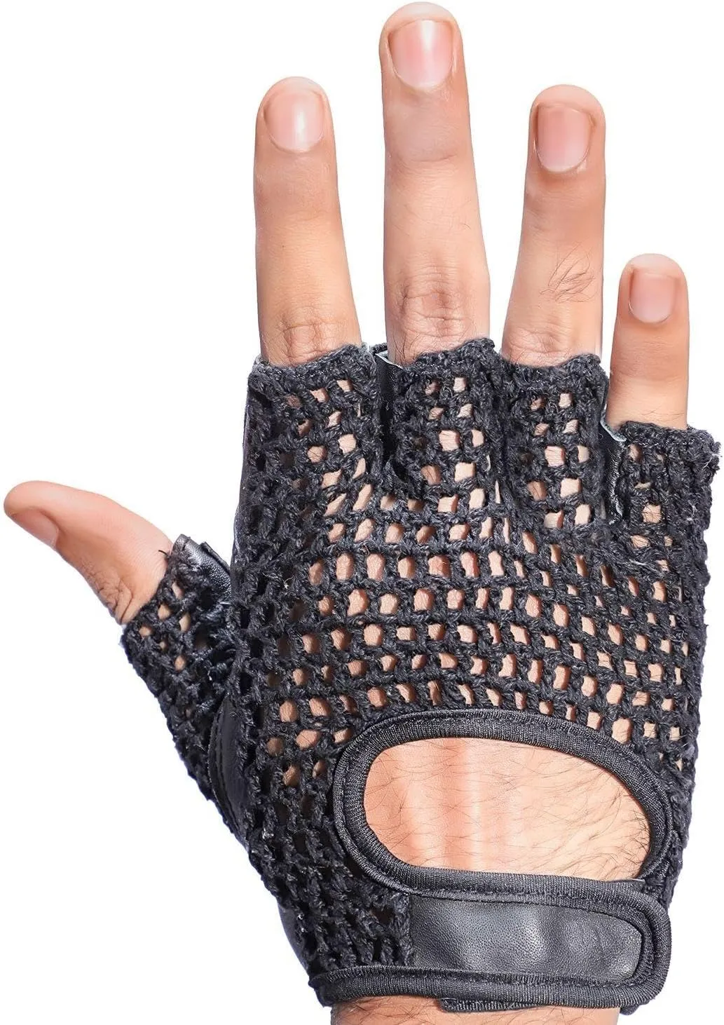 PRIME SPORTS WEIGHT LIFTING MESH REAL LEATHER GYM TRAINING FITNESS DRIVING WHEELCHAIR BLACK GLOVES