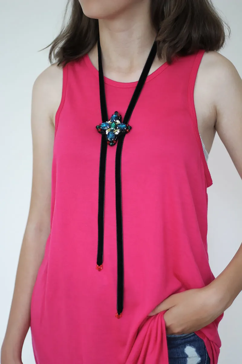 Ribbon Necklace - Blue Cross