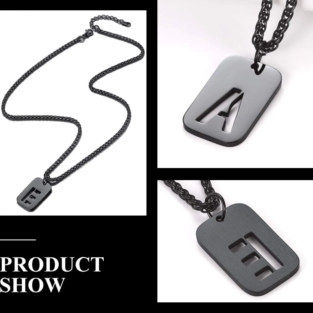Richsteel Initial Necklaces for Men Letter Dog Tag for Women Military Tag Pendant with Spiga Chain Monogram Jewelry