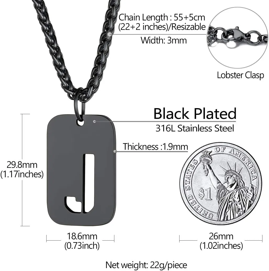 Richsteel Initial Necklaces for Men Letter Dog Tag for Women Military Tag Pendant with Spiga Chain Monogram Jewelry