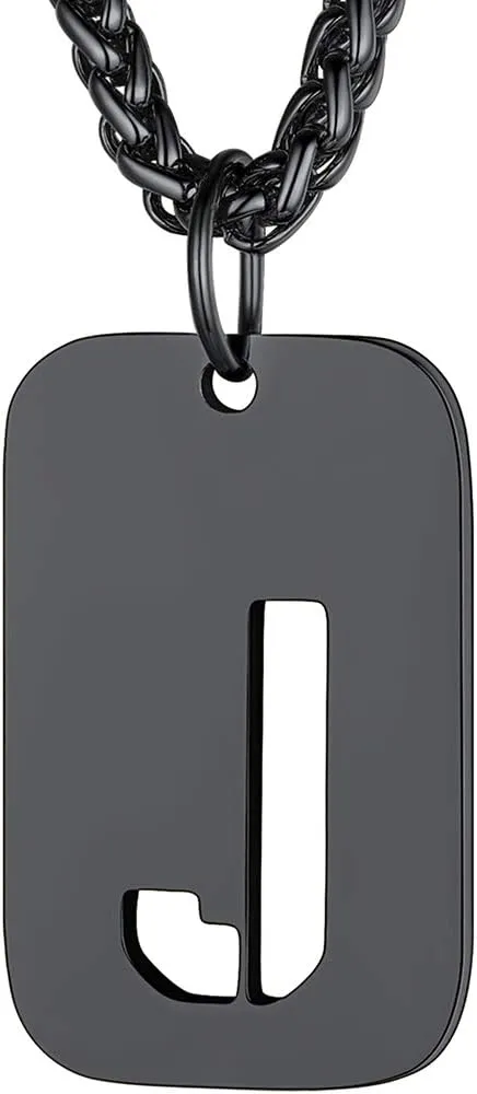 Richsteel Initial Necklaces for Men Letter Dog Tag for Women Military Tag Pendant with Spiga Chain Monogram Jewelry