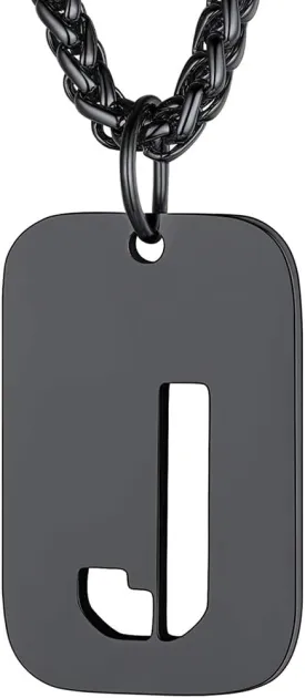 Richsteel Initial Necklaces for Men Letter Dog Tag for Women Military Tag Pendant with Spiga Chain Monogram Jewelry