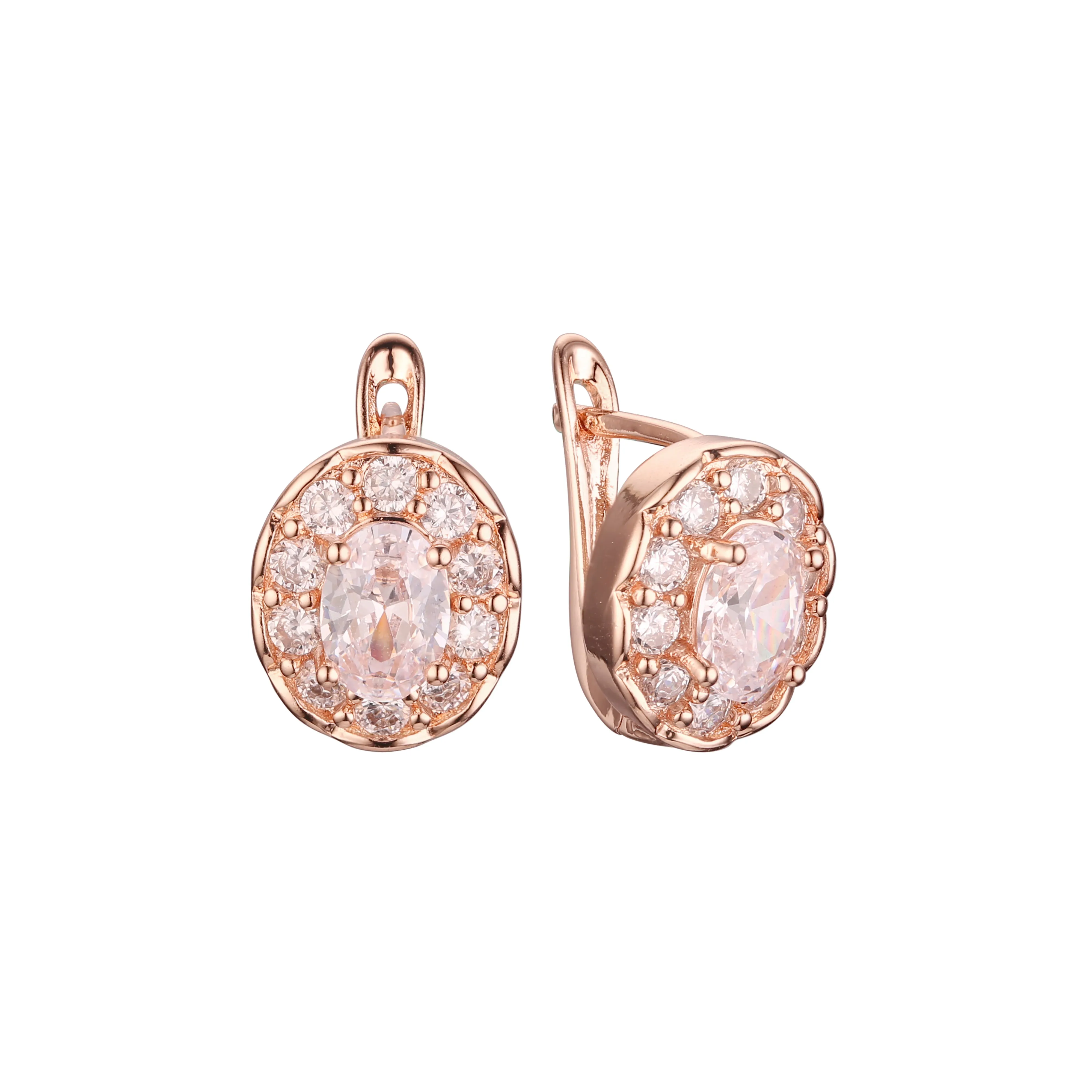 Rose Gold and White Cz Halo Cluster Earrings