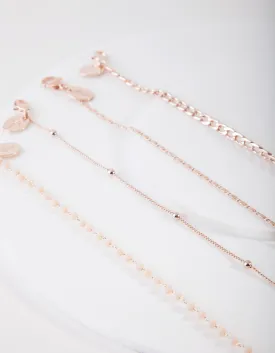 Rose Gold Mix Chain Bead Anklet Bracelet 4-Pack