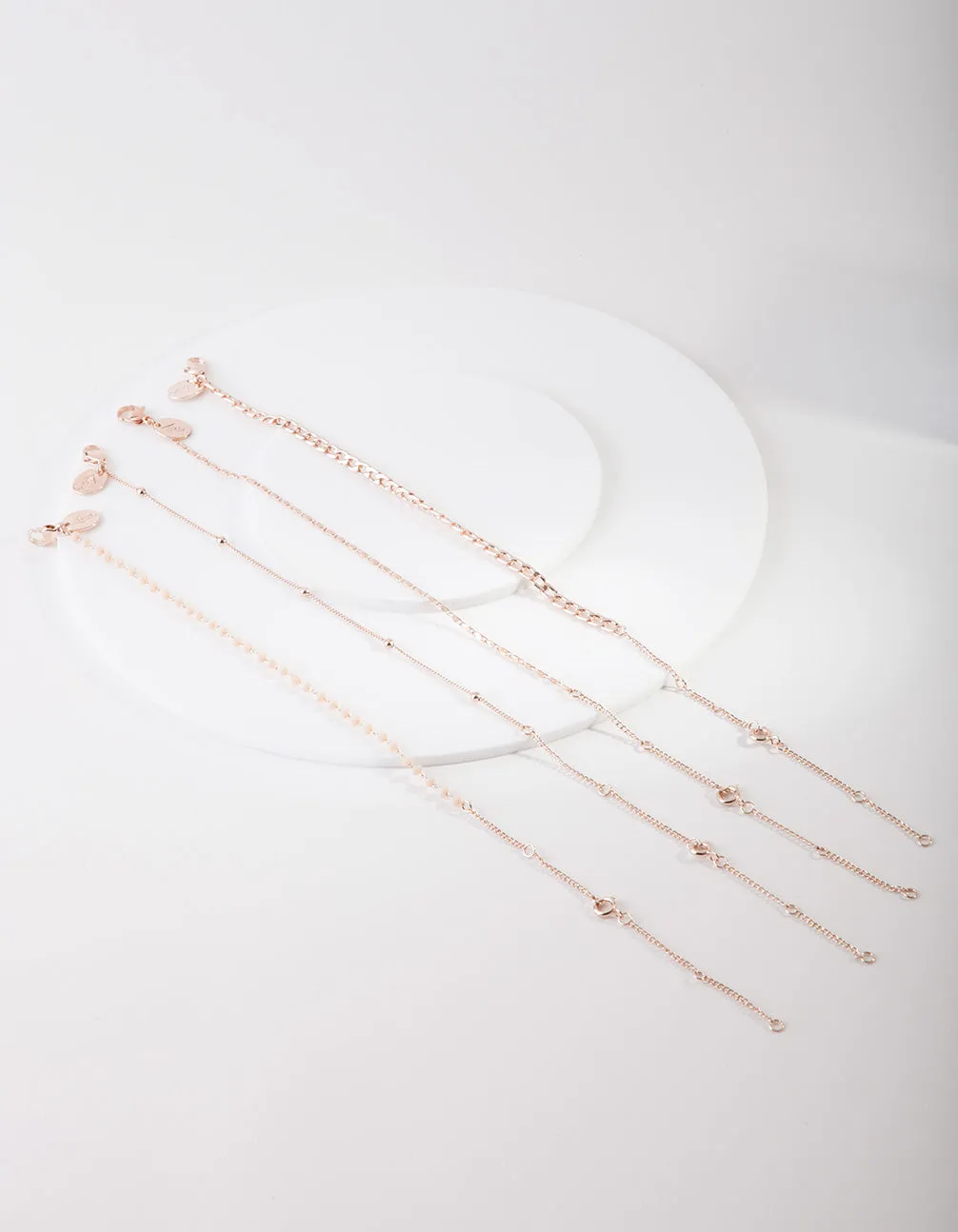 Rose Gold Mix Chain Bead Anklet Bracelet 4-Pack
