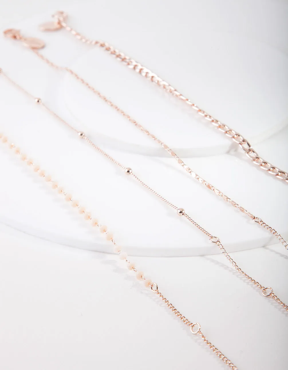 Rose Gold Mix Chain Bead Anklet Bracelet 4-Pack