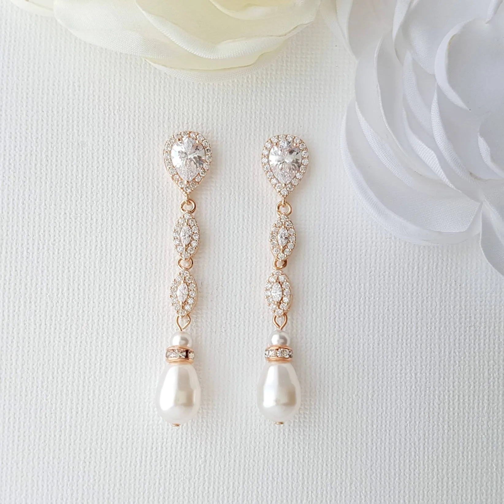 Rose Gold Pearl Earrings-Abby