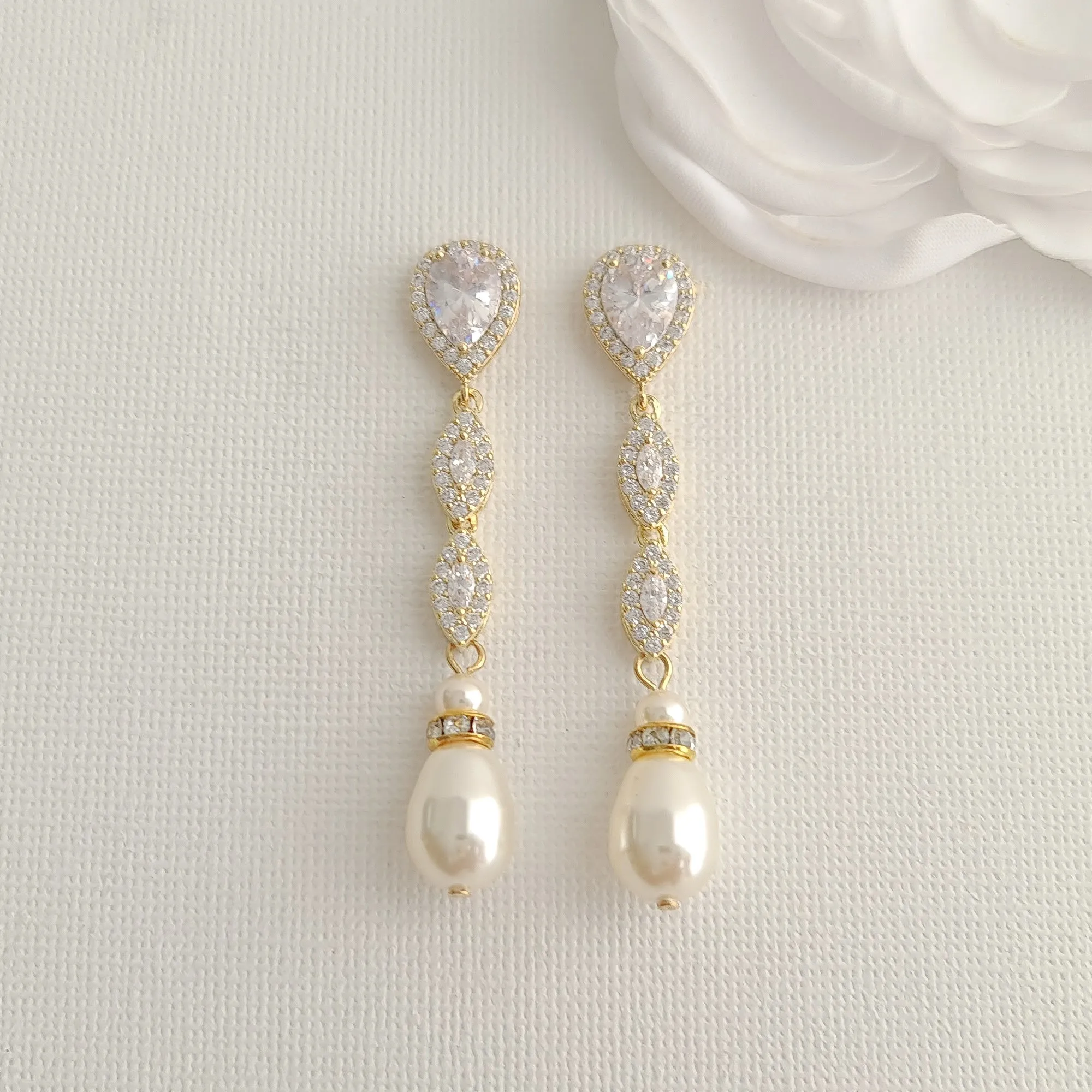 Rose Gold Pearl Earrings-Abby