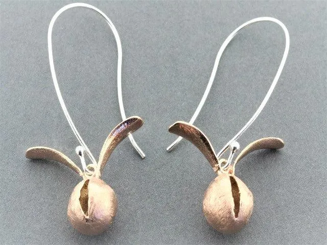 Rose hip drop earring - rose gold on silver