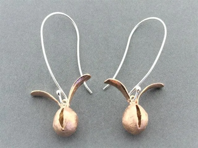 Rose hip drop earring - rose gold on silver