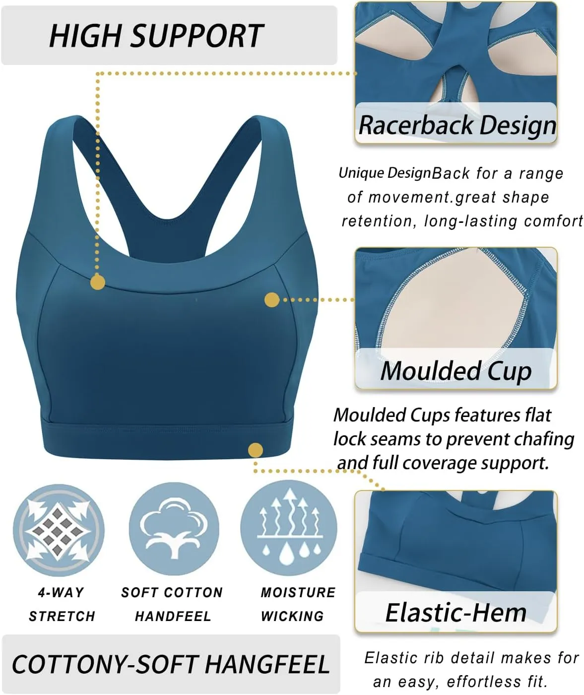 RUNNING GIRL Sports Bras for Women High Support,Racerback Molded Cup Sports Bra with Sewn in Pads