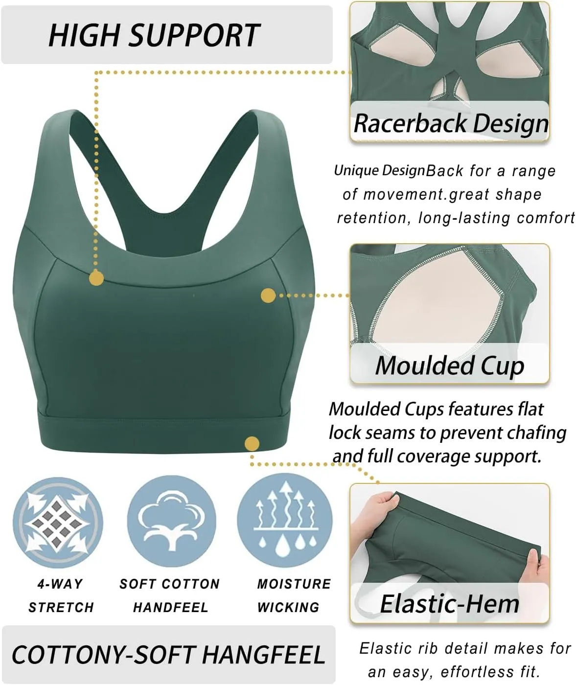 RUNNING GIRL Sports Bras for Women High Support,Racerback Molded Cup Sports Bra with Sewn in Pads