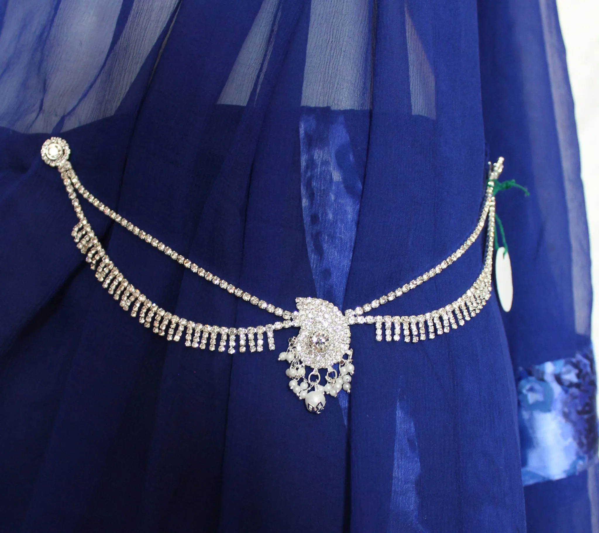 Saree Belt 2175 Silver Zirconia Waist Belt Kamar Band Bikini Belt Shieno Sarees
