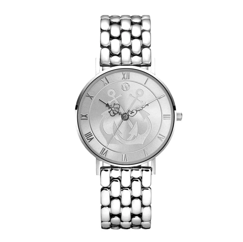 Silver Anchor Waterproof Watch