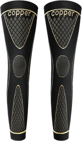 SKDK Copper Full Leg Sleeves Long Compression Leg Sleeve Knee Sleeves Protect Leg for Man Women Basketball, Arthritis Cycling Sport Football, Reduce Varicose Veins and Swelling of Legs