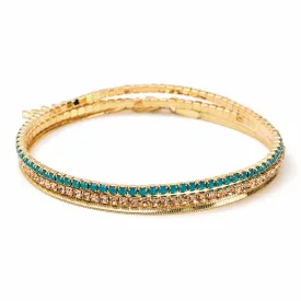 Sparkle & Shine Rhinestone Bracelet Trio - Caribbean Blue Opal & Gold
