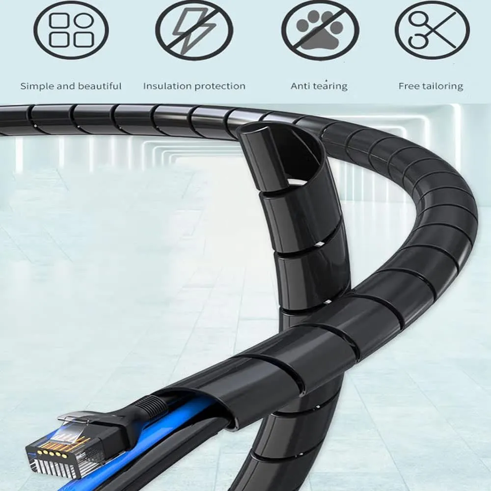 Spiral Cable Wrap - 20 Ft Cable Management Sleeve Organizer for Computer, Power, Audio & Video Cords (1/2 Inch-20Ft, Black)