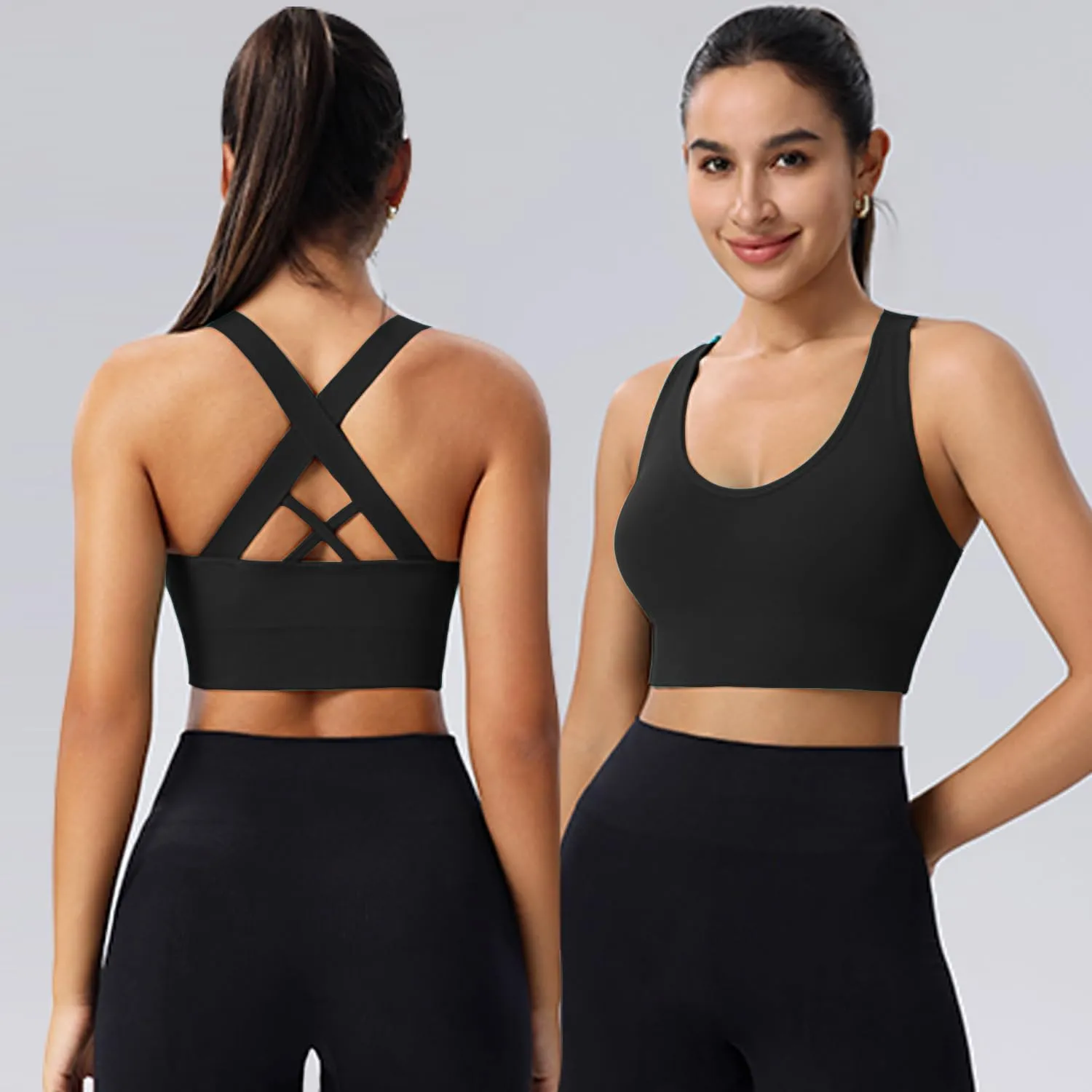 Sports Bras for Women High Impact Cross Back Strappy Bras Cropped Padded Seamless Workout Yoga Bras Set