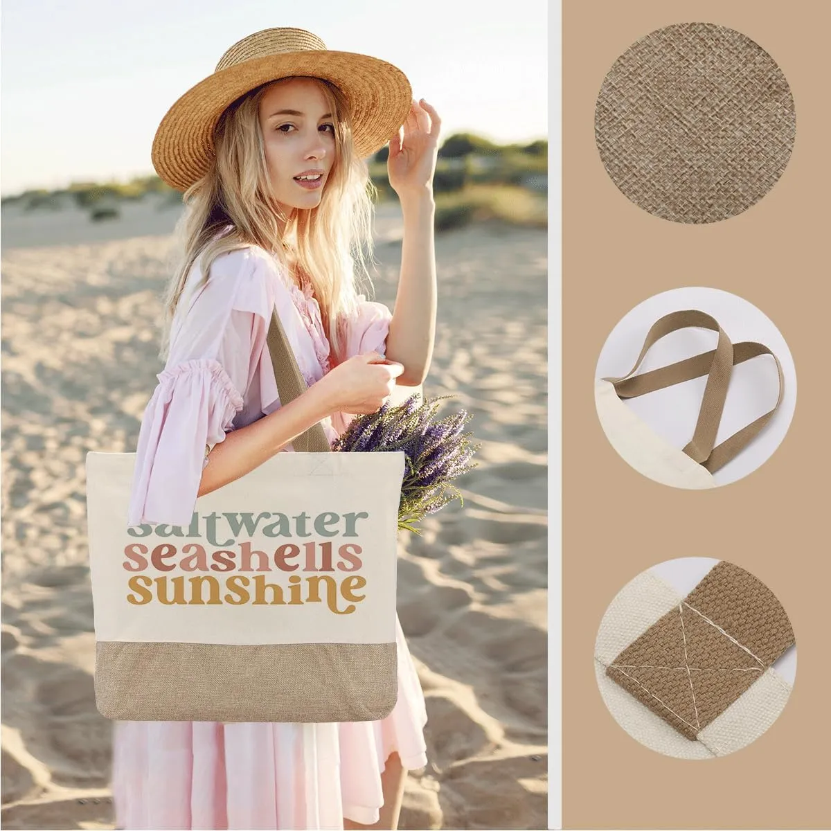 Summer Beach Bag for Women, Large Beach Tote Bag, Mom Gifts from Daughter Son, Shopping Reusable Grocery Bags