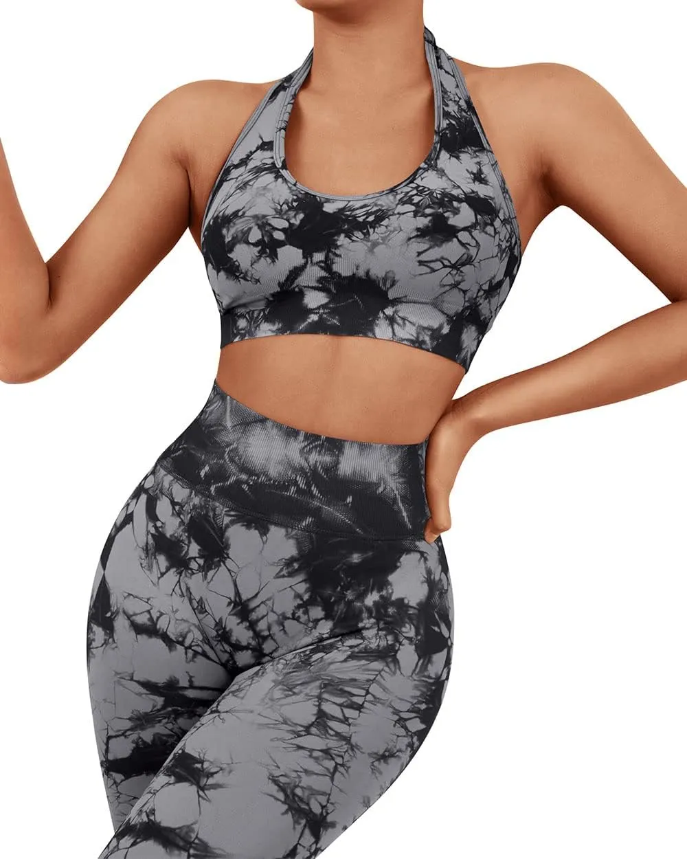 SUUKSESS Women Seamless Halter Sports Bra Open Back Padded Workout Crop Tank Tops