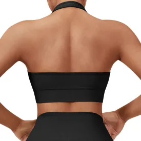 SUUKSESS Women Seamless Halter Sports Bra Open Back Padded Workout Crop Tank Tops