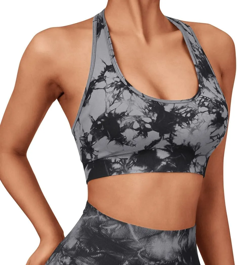 SUUKSESS Women Seamless Halter Sports Bra Open Back Padded Workout Crop Tank Tops