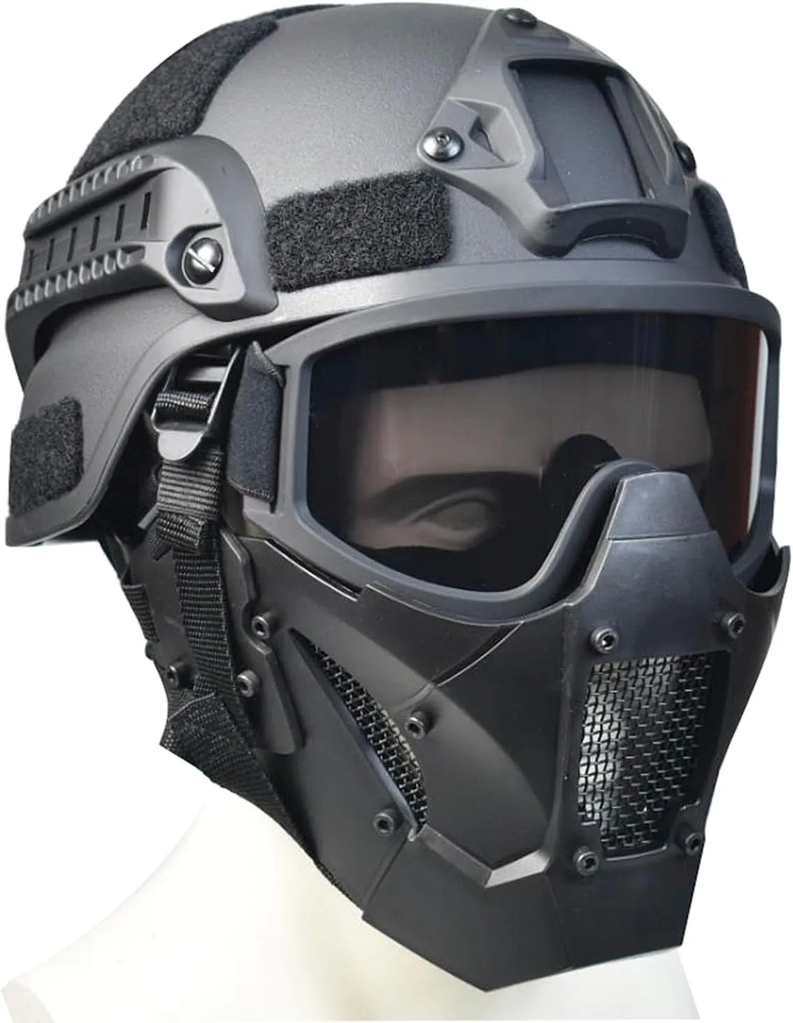 Tactical Mask and Fast Helmet,Protective Full Face Anti-Fog Clear Goggle mask Adjustable Strap One Size fits All